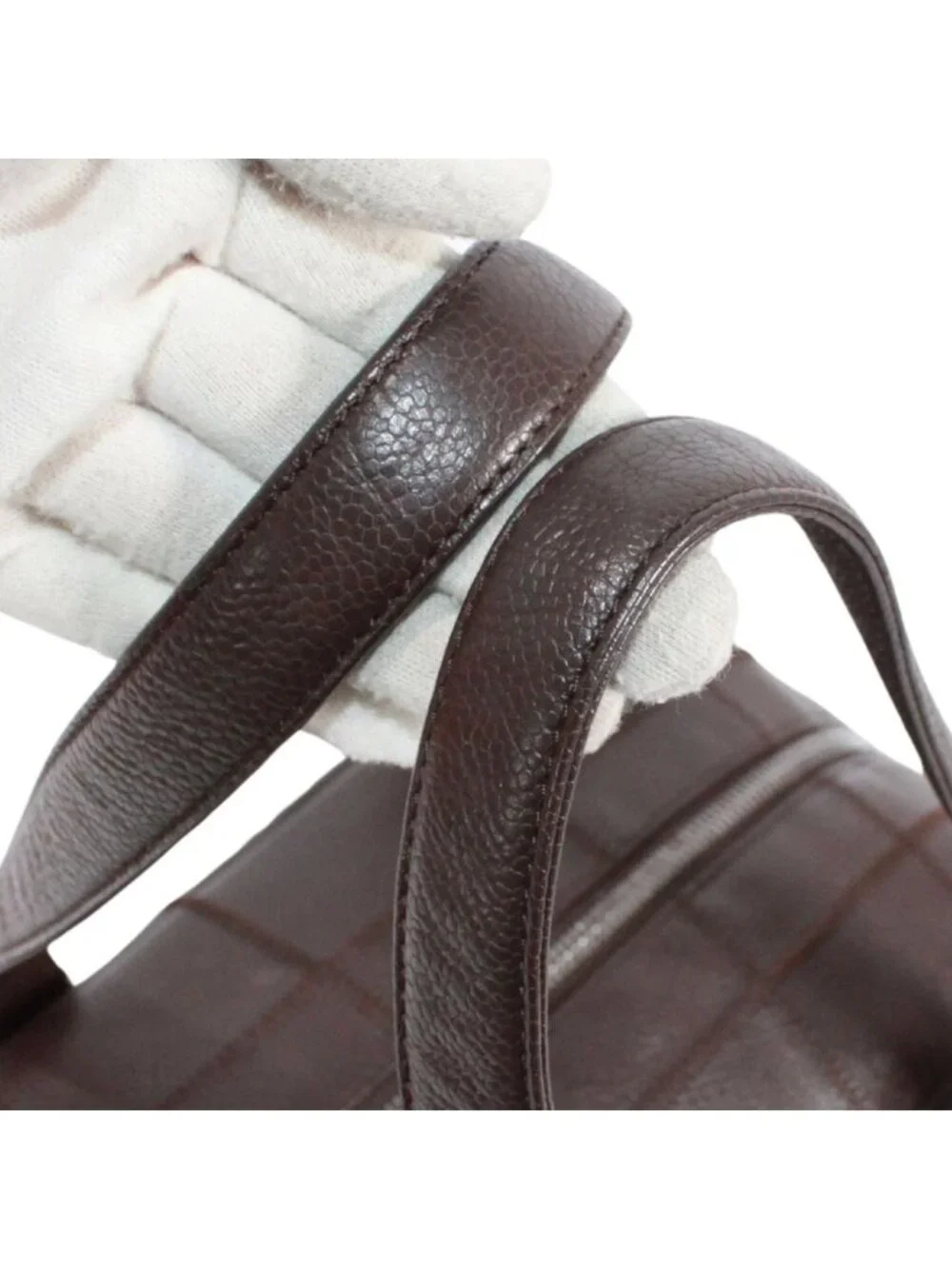 Chanel Choco Bar Mini Caviar Leather Dark Brown Boston Bag Silver